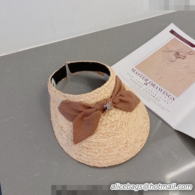 Pretty Style Celine Visor Straw Hat with Bow 030831 Beige/Brown 2023