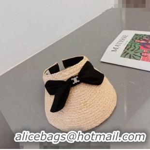 Buy Cheapest Celine Visor Straw Hat with Bow 030831 Beige/Black 2023