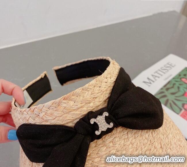 Buy Cheapest Celine Visor Straw Hat with Bow 030831 Beige/Black 2023