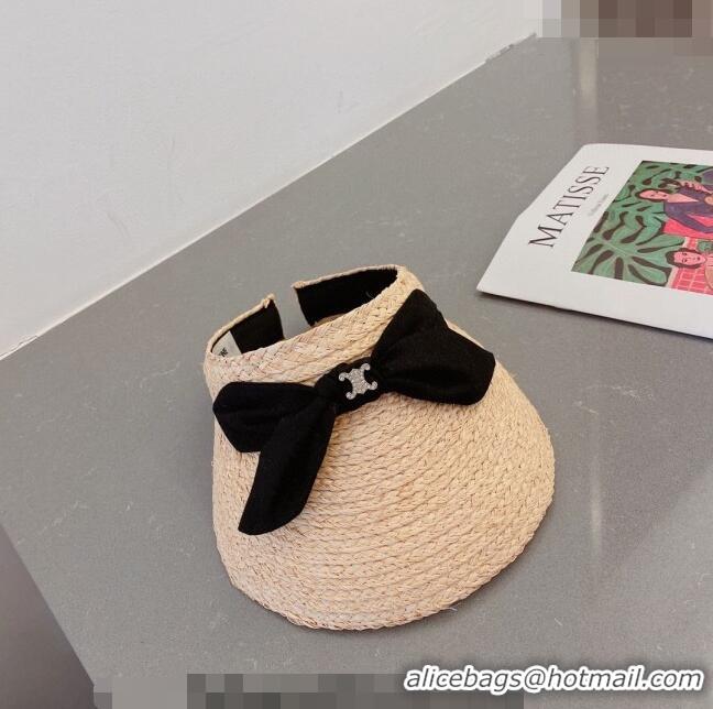 Buy Cheapest Celine Visor Straw Hat with Bow 030831 Beige/Black 2023