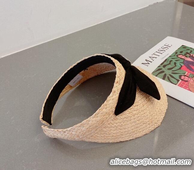 Buy Cheapest Celine Visor Straw Hat with Bow 030831 Beige/Black 2023