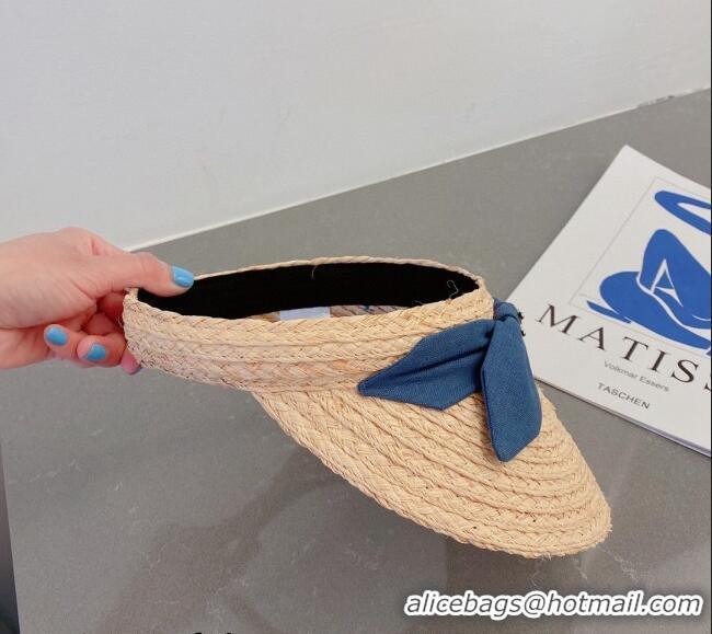 Buy Discount Celine Visor Straw Hat with Bow 030831 Beige/Blue 2023