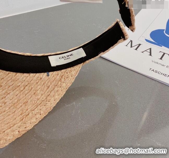 Buy Discount Celine Visor Straw Hat with Bow 030831 Beige/Blue 2023