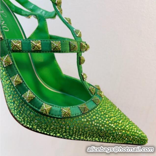 Best Grade Valentino Rockstu Ankle Strap Heel Pumps 9.5cm with Crystals Bright Green 0323076