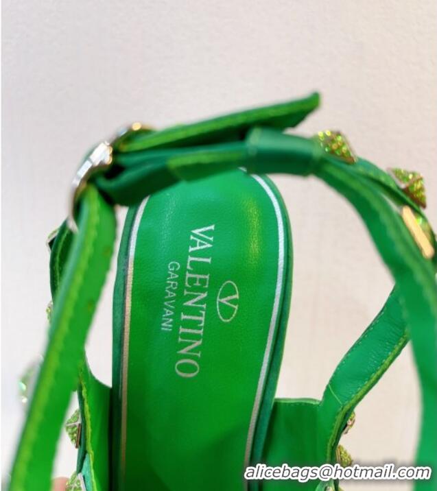 Best Grade Valentino Rockstu Ankle Strap Heel Pumps 9.5cm with Crystals Bright Green 0323076