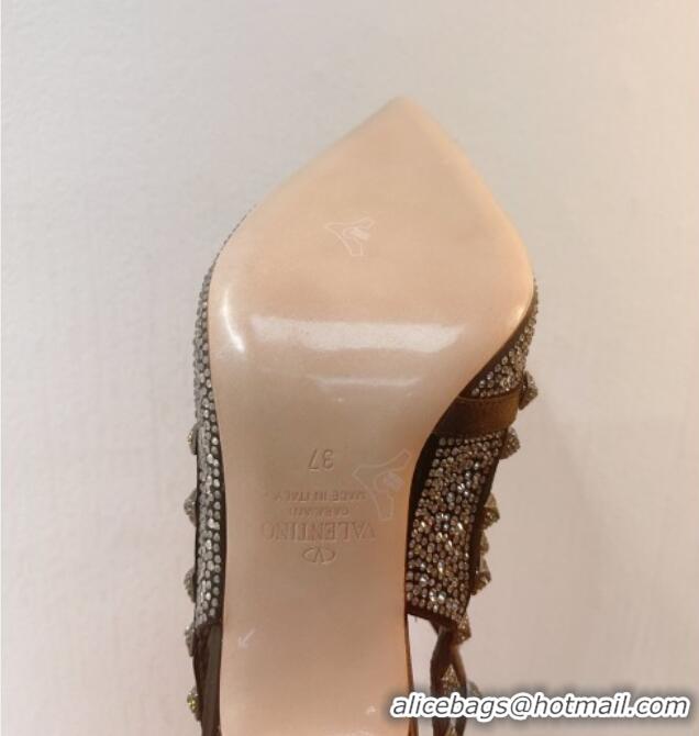 Most Popular Valentino Rockstu Ankle Strap Heel Pumps 9.5cm with Crystals Black 0323080