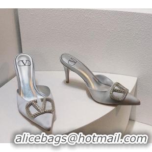 Good Looking Valentino Crystal Rockstud Heel Mules 8cm in Satin White 0323081