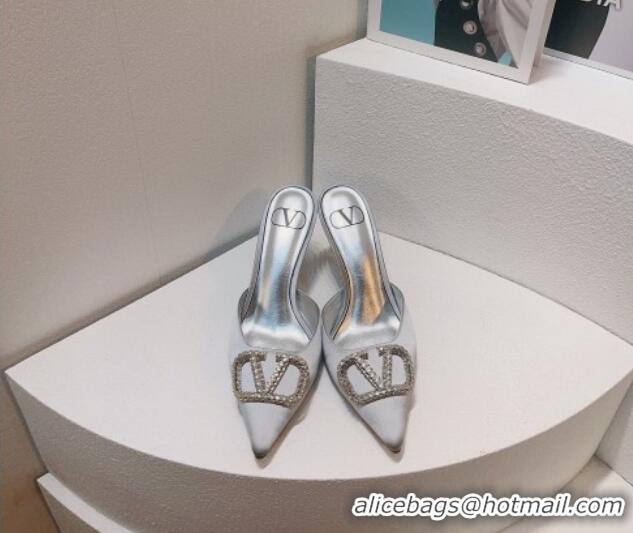 Good Looking Valentino Crystal Rockstud Heel Mules 8cm in Satin White 0323081