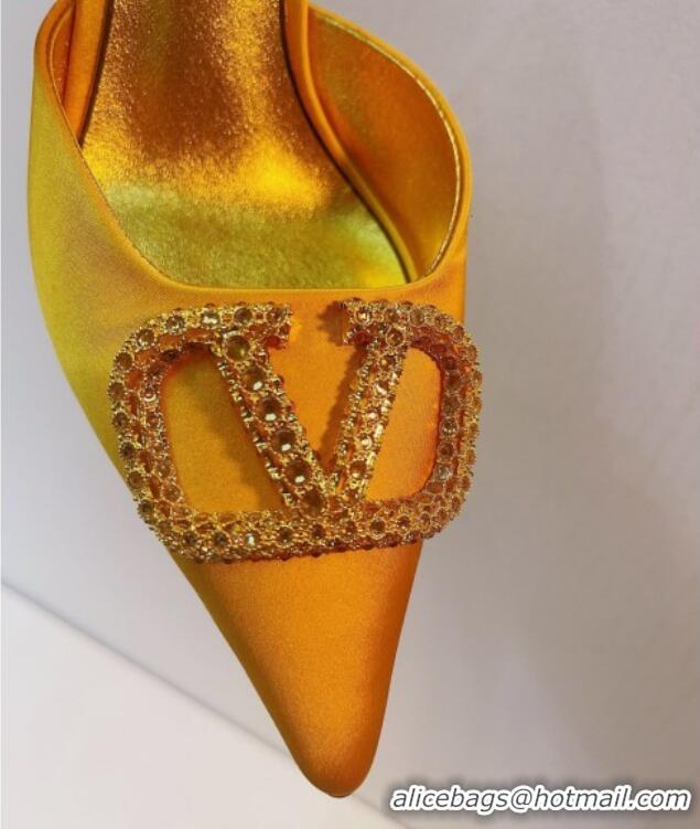 Best Product Valentino Crystal Rockstud Heel Mules 8cm in Satin Yellow 0323082