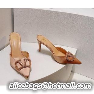 Pretty Style Valentino Crystal Rockstud Heel Mules 8cm in Satin Nude 0323083