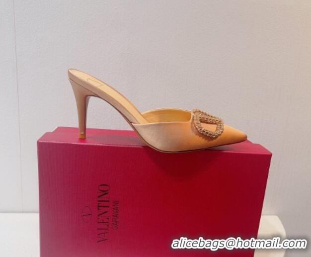 Pretty Style Valentino Crystal Rockstud Heel Mules 8cm in Satin Nude 0323083