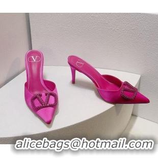 Hot Style Valentino Crystal Rockstud Heel Mules 8cm in Satin Dark Pink 0323085