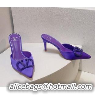 Best Grade Valentino Crystal Rockstud Heel Mules 8cm in Satin Purple 0323086