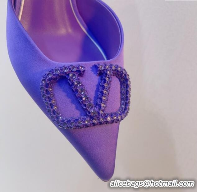 Best Grade Valentino Crystal Rockstud Heel Mules 8cm in Satin Purple 0323086