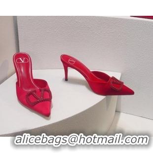 Purchase Valentino Crystal Rockstud Heel Mules 8cm in Satin Red 323089