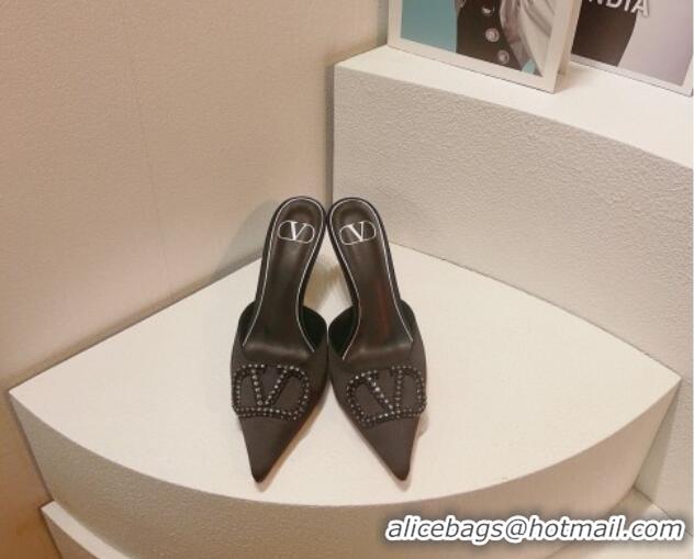 Low Price Valentino Crystal Rockstud Heel Mules 8cm in Satin Black 0323090