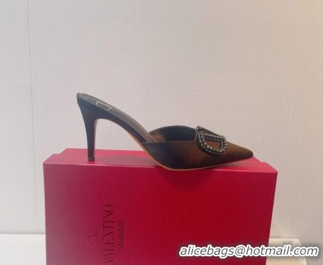 Low Price Valentino Crystal Rockstud Heel Mules 8cm in Satin Black 0323090