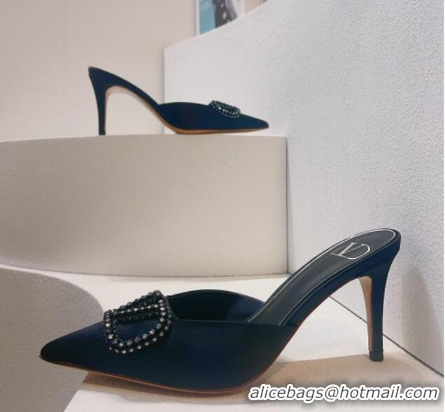 Low Price Valentino Crystal Rockstud Heel Mules 8cm in Satin Black 0323090