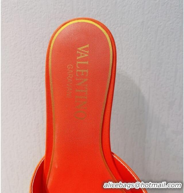 Grade Quality Valentino Vlogo Chain Leather Flat Slide Sandals Orange 0323111