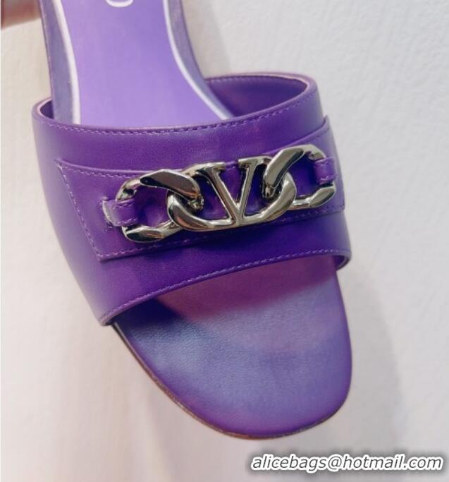 Best Price Valentino Vlogo Chain Leather Flat Slide Sandals Purple 323113