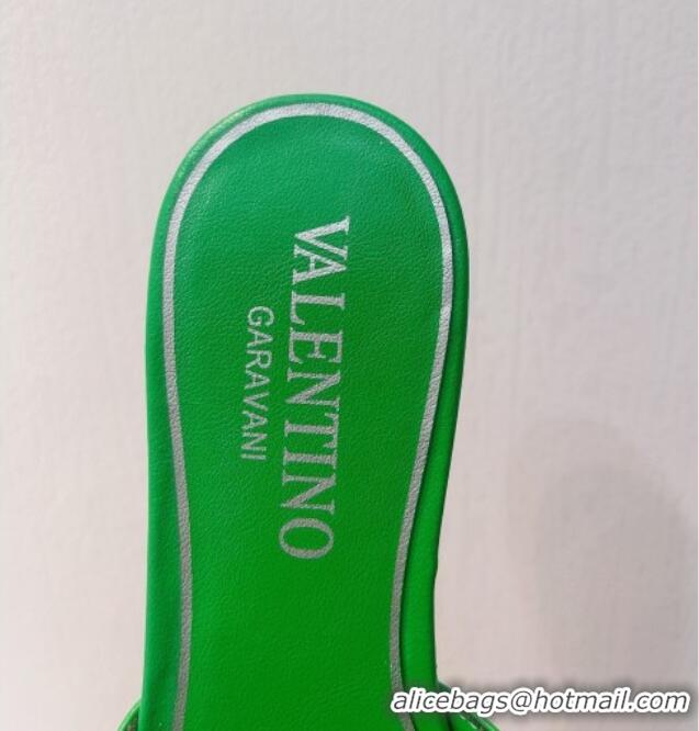 Best Product Valentino Vlogo Chain Leather Flat Slide Sandals Green 323114