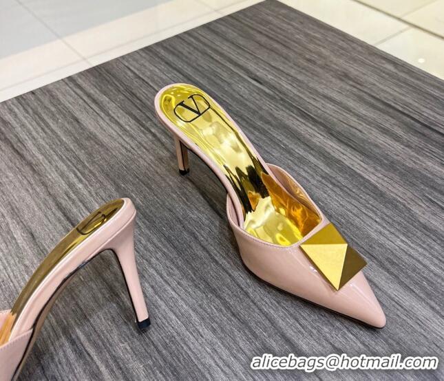 Top Grade Valentino One Stud Crystal Heel Mules 8cm in Pink Patent Leather 323129