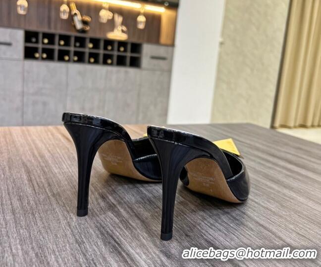 Unique Style Valentino One Stud Crystal Heel Mules 8cm in Black Patent Leather 323131