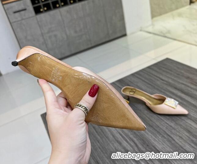 Durable Valentino One Stud Crystal Heel Mules 4cm in Satin Nude 323122