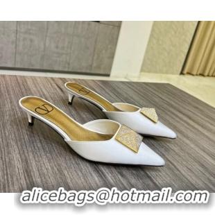 Low Cost Valentino One Stud Crystal Heel Mules 4cm in Satin White 323124