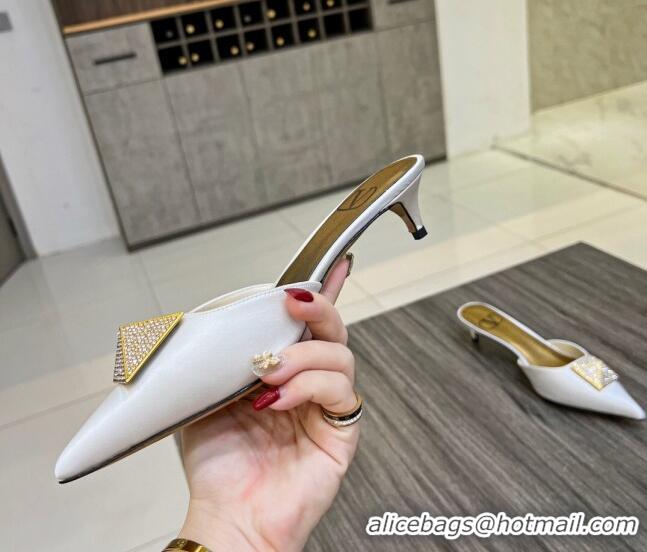 Low Cost Valentino One Stud Crystal Heel Mules 4cm in Satin White 323124