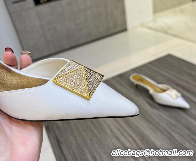 Low Cost Valentino One Stud Crystal Heel Mules 4cm in Satin White 323124