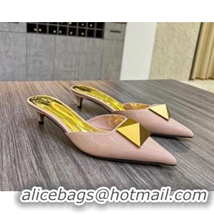 Hot Style Valentino One Stud Crystal Heel Mules 4cm in Pink Patent Leather 323130