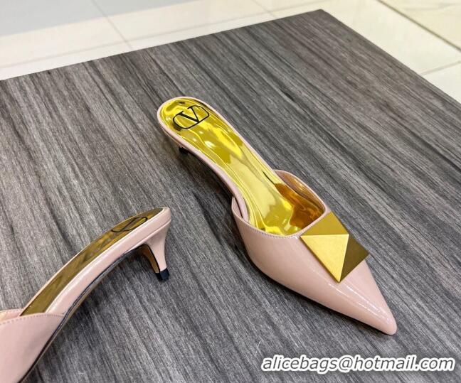 Hot Style Valentino One Stud Crystal Heel Mules 4cm in Pink Patent Leather 323130