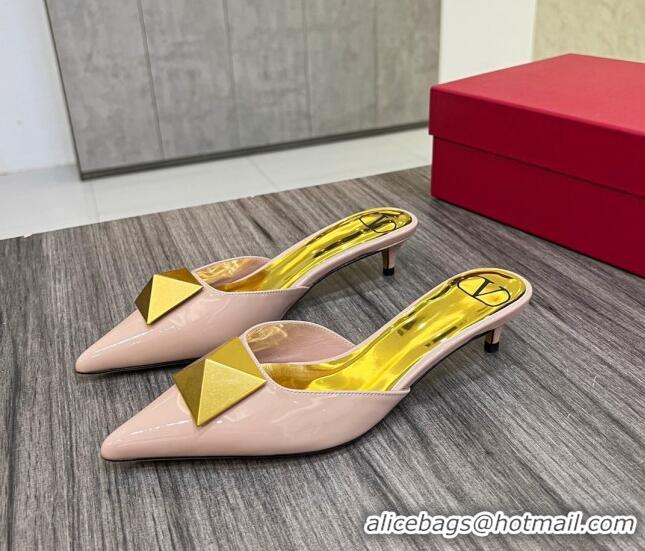 Hot Style Valentino One Stud Crystal Heel Mules 4cm in Pink Patent Leather 323130