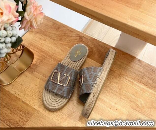 Stylish Valentino Toile Iconographe Fabric Flat Slide Sandals Grey 323133