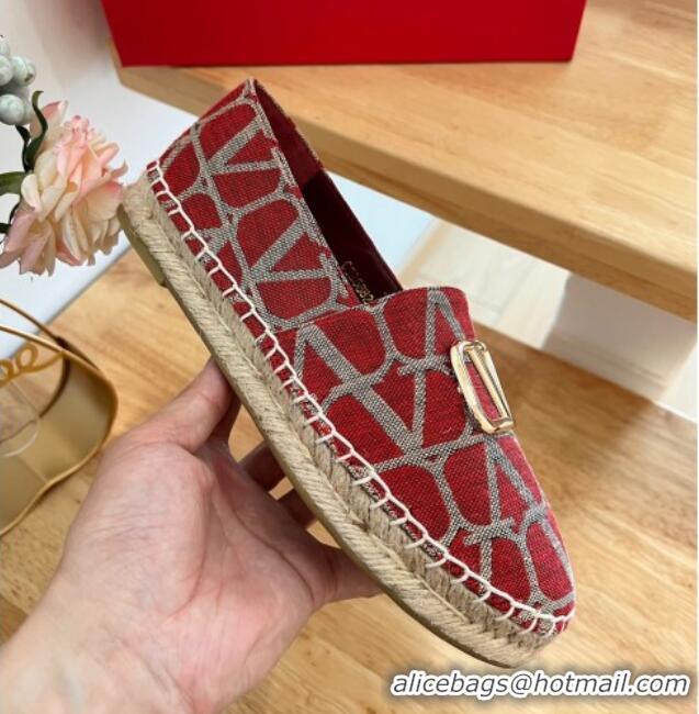 Luxury Valentino Toile Iconographe Fabric Espadrilles Red 323139