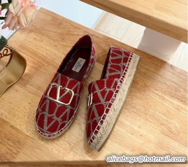 Luxury Valentino Toile Iconographe Fabric Espadrilles Red 323139