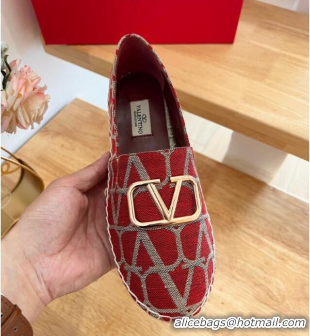 Luxury Valentino Toile Iconographe Fabric Espadrilles Red 323139