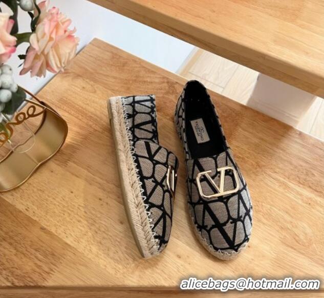 Top Grade Valentino Toile Iconographe Fabric Espadrilles Grey/Black 0323140