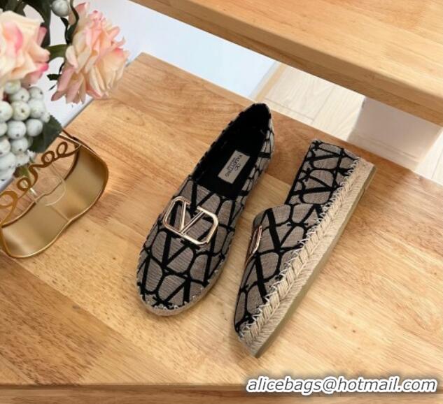 Top Grade Valentino Toile Iconographe Fabric Espadrilles Grey/Black 0323140