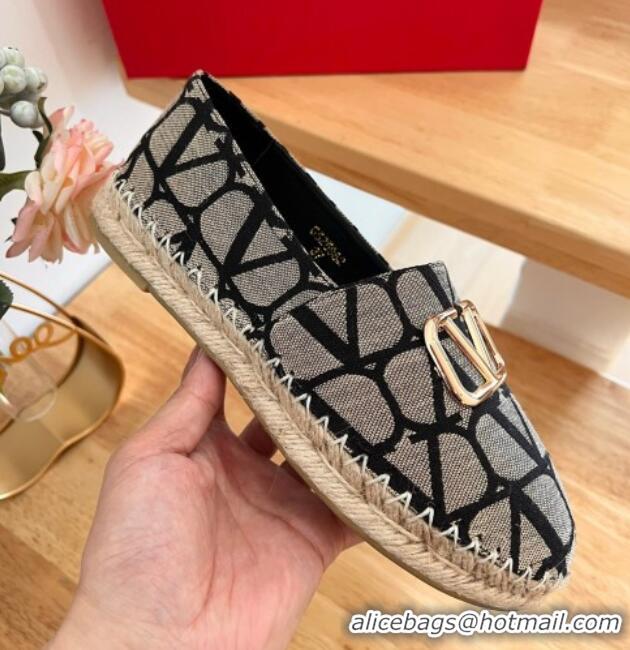 Top Grade Valentino Toile Iconographe Fabric Espadrilles Grey/Black 0323140