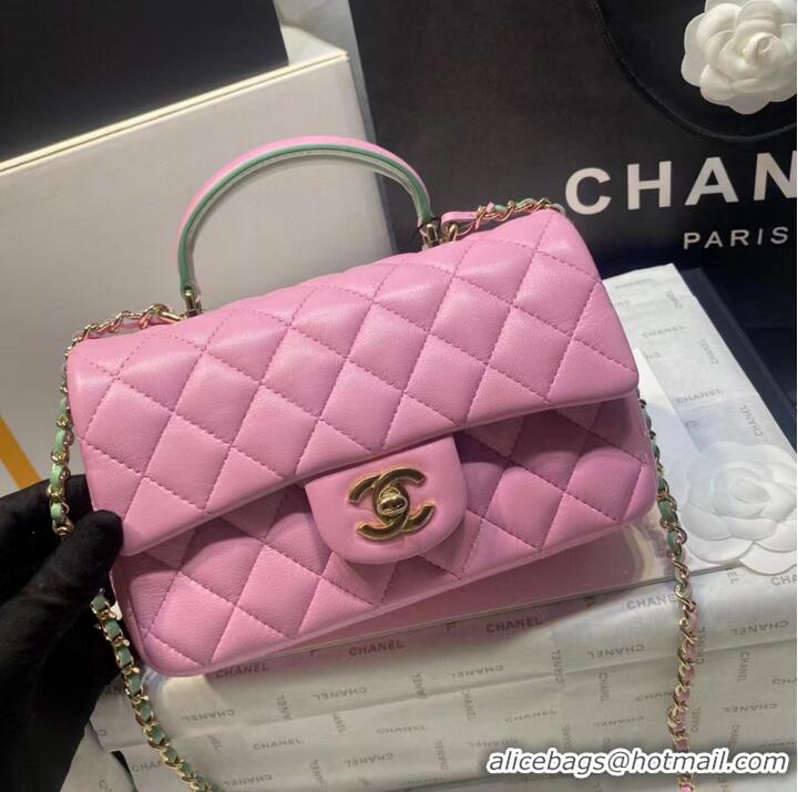 Top Quality Chanel MINI FLAP BAG WITH TOP HANDLE AS2431 Lilac & Light Green