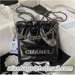 Big Discount CHANEL 22 MINI HANDBAG Shiny Calfskin & Silver-Tone Metal AS3980 black