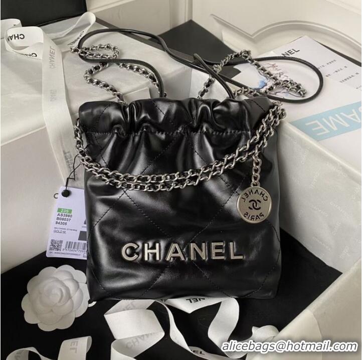 Big Discount CHANEL 22 MINI HANDBAG Shiny Calfskin & Silver-Tone Metal AS3980 black