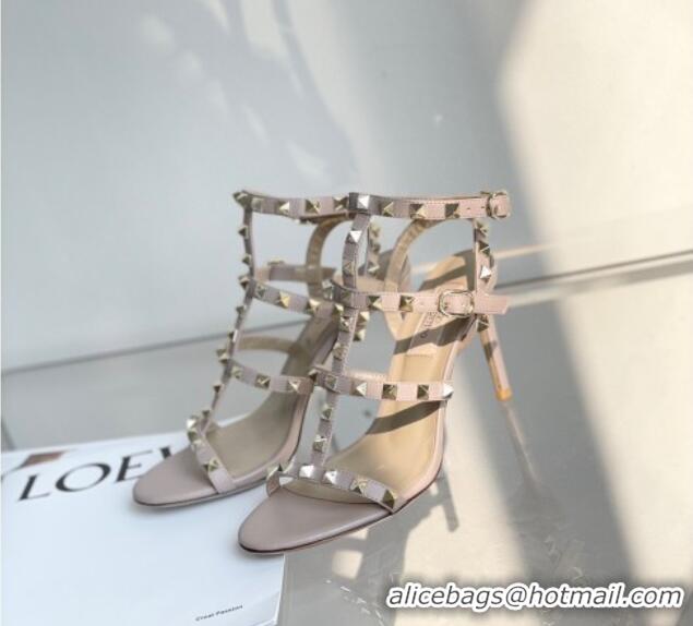 Best Grade Valentino Rockstud Calfskin Ankle Strap Heel Sandals 8cm Nude 0323143