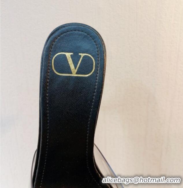 Stylish Valentino VLogo PVC Heel Slide Sandals 8cm Black/Gold 324001