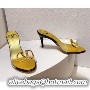 Good Looking Valentino VLogo PVC Heel Slide Sandals 8cm Gold/Black 324002