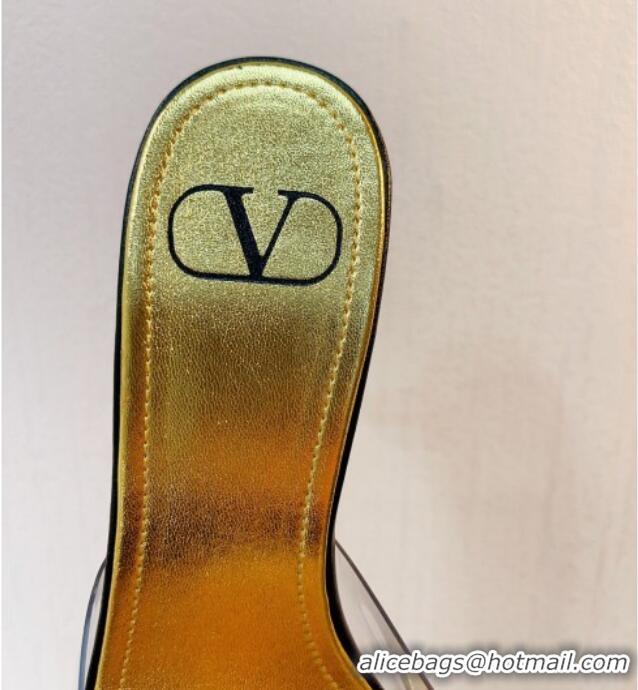 Good Looking Valentino VLogo PVC Heel Slide Sandals 8cm Gold/Black 324002