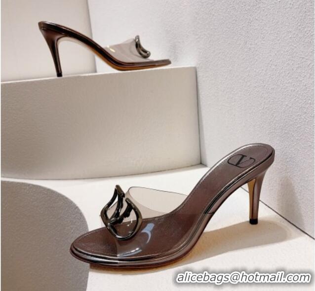 Good Quality Valentino VLogo PVC Heel Slide Sandals 8cm Grey 324003