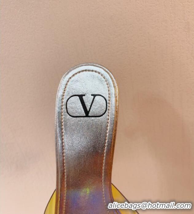 Best Product Valentino VLogo PVC Heel Slide Sandals 8cm Silver/Iridescent 324004